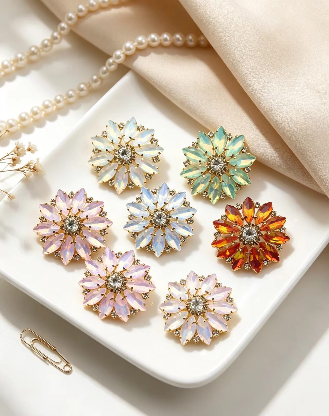 Sew On Rhinestone - Botões de resina cristal com flores