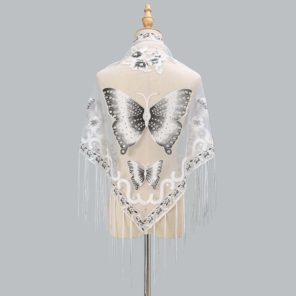 Lenço de Luxo com Renda Floral - Tassel Fringe Trim avaliação e preço