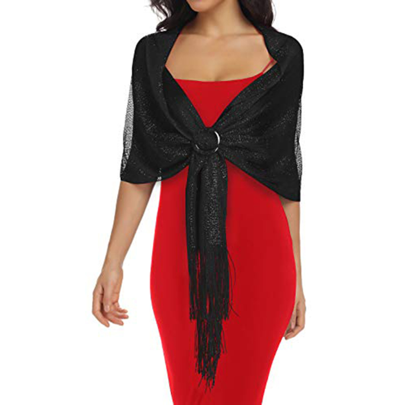 Xale Feminino Brilhante Dourad - Tassel Fringe Trim avaliação e preço