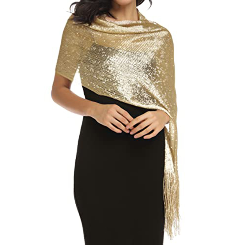 Xale Feminino Brilhante Dourad - Tassel Fringe Trim avaliação e preço